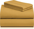 LuxClub 4 PC King Sheet Set, Deep Pockets Wrinkle Free Cooling Bed Sheets Hotel Bedding for Women, Men, Kids & Teens, Includes 1 Fitted Sheet, 1 Flat Sheet and 2 Pillowcases -Medallion Gold