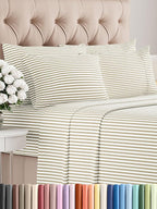 Queen 6 Piece Sheet Set - Comfy Breathable & Cooling - Soft Hotel Luxury Bedding Set with 8-16 Inch Deep Pockets - 1 Flat & 1 Fitted Sheet & 4 Pillowcases - Wrinkle Free & Easy Care - Beige Stripes 2