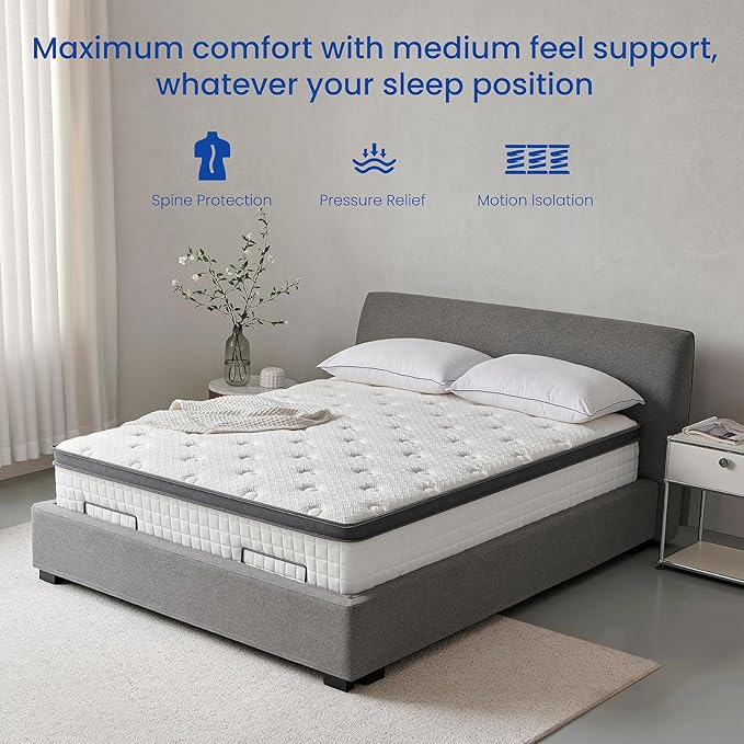 Twin Mattress 14 Inch, Hybrid Twin Size Mattress in a Box, Medium Feel, 3 Layer Premium Foam with Pocket Springs for Motion Isolation and Pressure Relieving, 75"x39"x14", 100-Night Trial