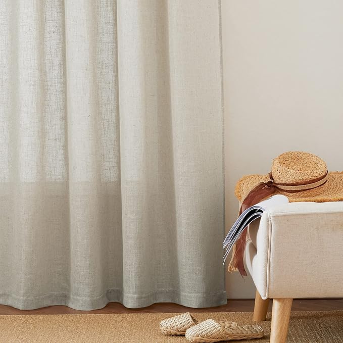 RYB HOME Semi Sheer Curtains 102 inches Long, Light Filtering Half Privacy Window Curtains & Drapes for Bedroom Living Room Sunroom High Humidity Areas, Angora, W 52 x L 102 inches, 2 Panels Set