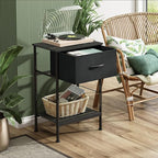 WLIVE Night Stand Set 2, Black Nightstand with Fabric Storage Drawer and Open Wood Shelf, Nightstand Set of 2 with Steel Frame, Side Table for Bedroom, Dorm, Charcoal Black, 25.03" Height