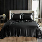 Love's cabin Twin XL Satin Sheet Sets - 3 Piece Black Silky Bed Sheets with Deep Pockets, Luxury Silk Feel Satin Sheet Set Twin XL (1 Flat Sheet,1 Fitted Sheet,1 Pillow case)