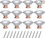 Tomorotec 12-Pack 40mm White Crystal Glass Cabinet Drawer Pull with Pink Base for Modern & Classic Styles, Easy-to-Install Elegant Home Decor Upgrade with Durable Hardware for Vanity, Wardrobe, Desk