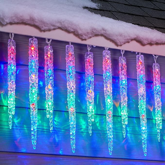 Minetom Icicle Lights Outdoor with Clips, 2 Pack Total 40ft 200 LED 40 Tubes Twinkling String Lights, Connectable Hanging Ice Shape Christmas Lights Plug in for Eave Holiday Outdoor, Multicolor