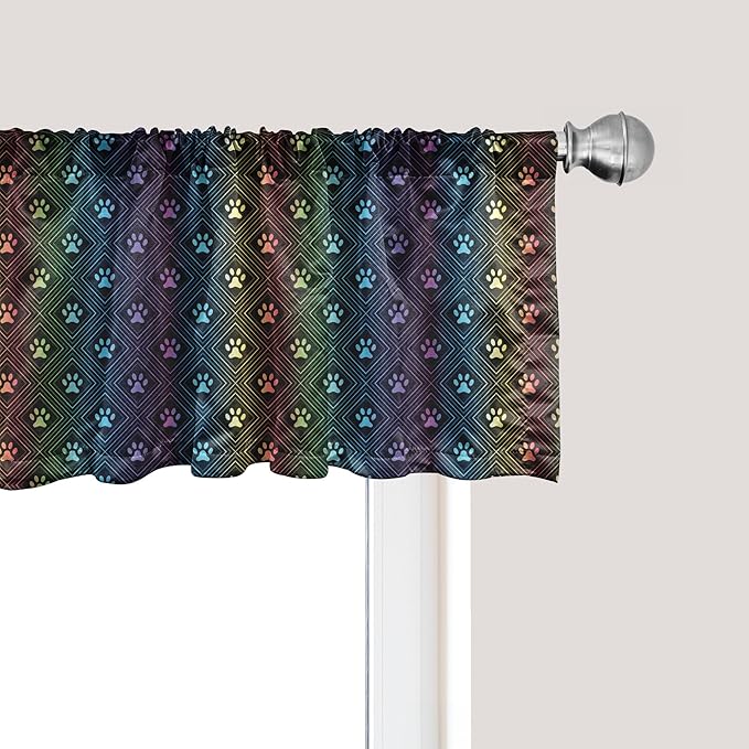 Ambesonne Dog Lover Window Valance Pack of 2, Paw Print Pattern Diamond Shaped Rhombus Shapes Design Geometric Arrangement, Rod Pocket Curtain Valances for Kitchen Bedroom, 54" X 12", Petrol Blue