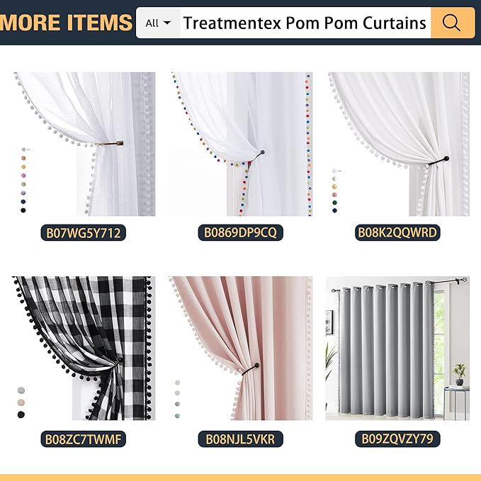 Treatmentex Pom Pom Linen Sheer Curtains for Living Room 63 inches Length Slub Textured Natural Farmhouse Window Sheers Drapes 52" w x 2 Pack, Rod Pocket, Beige