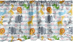 Ambesonne Savannah Window Valance Pack of 2, Friendly Zoo Animals with Happy Faces Cartoon Characters on Stripes Print, Rod Pocket Curtain Valances for Kitchen Bedroom, 54" X 18", Pale Azure Blue