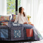 Secgo Queen Comforter Set for Bed - 100% Cotton Quilts Queen Size, Black Bedspreads (90 * 98 Inch) with 2 Pillow Shams, Patchwork Reversible Lightweight Bedding