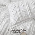 Bedsure Tufted Boho Comforter Set King Size - Bright White Boho Bed Set, GentleSoft™ 3 Pieces Farmhouse Shabby Chic Embroidery Bedding, Gifts for Woman, Soft Jacquard King Comforter for All Seasons