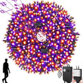 Motion Sensor Spooky Music Halloween Decorations Lights for Indoor/Outdoor, 108FT 300LED String Lights, Orange & Purple 2 Colors in 1 Waterproof Decor for Tree Party