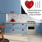 Heart Ceramic Dresser Drawer Knobs Heart Shape Cabinet Dresser Pulls Handles with 3 Sized Screws Kitchen Furniture Knobs (Red, 6 Pack)