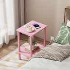 TUTOTAK End Table with Charging Station, Set of 2, Small Side Table with Outlets, Nightstand Bedside Table, 2-Tier Storage Shelf for Small Space, Living Room, Bedroom Pink TB01BP041