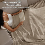 PHF 100% Cotton Waffle Weave Blanket Twin Size for Bed, Soft Lightweight & Breathable, All-Season Comfort, Luxury Aesthetic Woven Bedding for Home Decor, 66"x90", Taupe
