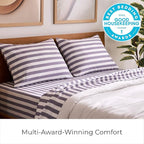 Mellanni California King Sheets Set - 4 PC Iconic Collection Bedding - Hotel Luxury, Soft, Cooling Bed Sheets - Wrinkle, Fade, Stain Resistant (Cal King, Oxford Stripe Hazy Lilac)