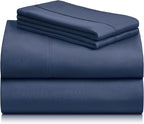 LuxClub 4 PC California King Sheet Set, Breathable Luxury Bed Sheets, Deep Pockets Wrinkle Free Cooling Sheets Machine Washable Hotel Bedding Silky Soft - Navy Cal King