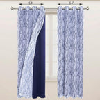 BONZER Mix and Match Curtains - 2 Pieces Branch Print Sheer Curtains and 2 Pieces Blackout Curtains for Bedroom Living Room Grommet Window Drapes, 54x63 Inch/Panel, Indigo, Set of 4 Panels