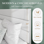 SHA CERLIN King Platform Bed Frame with Velvet Upholstered Headboard, Mattress Foundation with Strong Wooden Slats Support, No Box Spring Needed, White