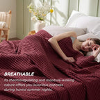 Bedsure Cooling Cotton Waffle Queen Size Blanket - Lightweight Breathable Blanket of Rayon Derived from Bamboo for Hot Sleepers, Luxury Throws for Bed, Couch and Sofa, Burgundy, 90x90 Inches