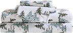 Eddie Bauer - Twin Sheets, Cotton Flannel Bedding Set, Brushed for Extra Softness, Cozy Home Decor, Oeko-Tex Certified (Snowy Pine Trees Green, Twin)