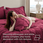 Bedsure Twin Comforter Set Dark Red - Bed in a Bag Twin Size Bedding 5 Pieces, GentleSoft™ Pintuck Bed Set Gift for Family, Pinch Pleat Dark Red Comforter with Sheets, Pillowcase & Sham