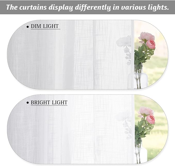 RYB HOME White Sheer Curtains, Extra 66 inches Widith Rod Pocket Light Filtering Breathable Semi Sheer Curtains for Living Room, W 66 x L 63 inches, 2 Panels Set