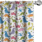 Ambesonne Dino Window Curtains, Cartoon Style Colorful Dinosaurs T-Rex Triceratops Prehistoric Reptile Wildlife, Lightweight Decor 2-Panel Set with Rod Pocket, Pair of - 28" x 84", Blue Green