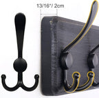 SKOLOO Coat Rack Wall Mounted - Pack of 2, Wooden, Heavy Duty, Rustic Coat Hooks for Wall, 16'' Hole to Hole, Wall Coat Rack with 5 Triple Hooks for Hanging Clothes, Jacket, Hat(Black)