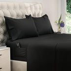 DREAMCARE Full Size Sheets - Cooling Bed Sheets - 4pcs Set - up to 15" Deep Pocket Full Sheet Set - Sheets Full Size Bed - Soft & Long Lasting 100% Fine Brushed Polyester with Side Pocket - Black