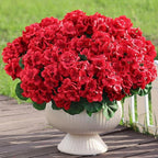 16 Bundles18" Artificial Geranium Flowers for Outdoor Spring Summer Decoration,Fake Silk Geranium Faux Plants UV Resistant for Front Door Planter Outside Home Garden Balcony Yard Porch Decor (Red）