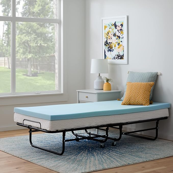 Linenspa Memory Foam Mattress Topper - 2 Inch Gel Infused Memory Foam - Plush Feel - Cooling and Pressure Relieving - CertiPUR Certified - Dorm Room Essentials - Small Twin Size