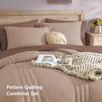Monbix Twin XL Size Comforter Set - Extra Long 5 Pieces Dorm Bedding Sets, Quilting Design Fluffy Bed in a Bag Twin XL with Sheets, Pillowcase & Sham(Rust Pink)