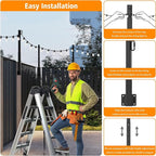 4 Pack 2.8Ft Suspension Outdoor String Light Poles for Outside String Lights Hanging,with Clip and Holder,Light Post Mounting Stand for Patio Fence Wall Garden Backyard Deck