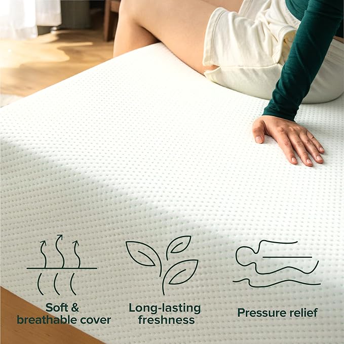 ZINUS 10 Inch Full Green Tea Memory Foam Mattress [New Version], Fiberglass free, Medium Firm Feel, Zoned Pressure Relief, Certified Safe Foams & Fabric, Mattress in A Box