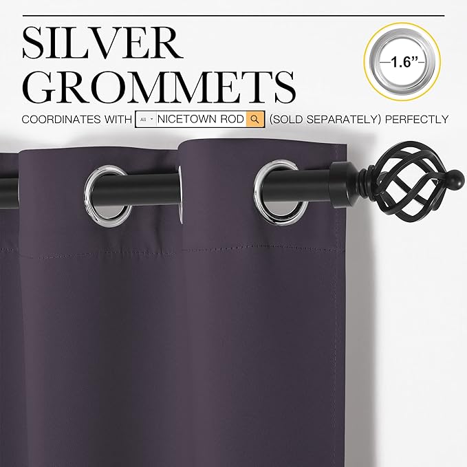 NICETOWN Greyish Purple Blackout Curtains 45 inches Length for Kitchen, 2 Panels, 29" Wide, Thermal Insulated Decoration Drapes for Small Window