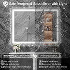 Koonmi 30x55 LED Bathroom Mirror, Backlit + Front Lit, LED Bathroom Mirror with Lights for Wall, 3 Colors, Anti-Fog, Dimmable Brightness, Tempered Glass