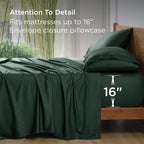 Bedsure Queen Sheet Set, Rayon Derived from Bamboo, Cooling Sheets, Breathable & Soft, Deep Pocket Up to 16 Inches, Hotel Luxury Silky Bedding for Hot Sleepers, Forest Green