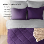 Bedsure Full Size Comforter Set - 7 Pieces Reversible Purple Bedding, Full Size Bed Set for All Seasons, Bed in a Bag with Down Alternative Comforter, Sheets, Pillowcases & Shams