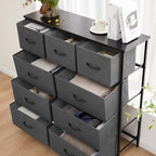 Sweetcrispy 9 Drawer Fabric Dresser Tall Chest Storage Organizer Tower with Cabinet Metal Frame and Wood Top Lightweight Nursery Closet Furniture for Bedroom,Charcoal Grey