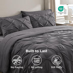 Bedsure Twin Comforter Set Dark Grey - Bed in a Bag Twin Size Bedding 5 Pieces, GentleSoft™ Pintuck Bed Set Gift for Family, Pinch Pleat Dark Grey Comforter with Sheets, Pillowcase & Sham