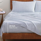 LANE LINEN 100% Organic Cotton Pre Washed Extra Long Twin Sheets Low Pill Fade Resistant Macine Wash Naturally Temperature Regulating Printed Cotton Sheets Twin XL Bed Sheets- Polka Dot Blue
