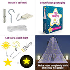 Canopy for Girls Bed with Pre-Glued Glow in The Dark Stars - Princess Mosquito Net Room Decor - Kids & Baby Bedroom Tent with Galaxy Lights - 1 Opening Canopy Bed & Hanging Kit Included