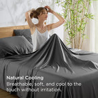 Bedsure King Size Sheets Set, Cooling Sheets for Hot Sleepers, Rayon Derived from Bamboo, Breathable & Soft, Deep Pocket Up to 16 Inches, Hotel Luxury Silky Bedding, Grey