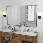 VocalStar 60 x 36 Inch Black Bathroom Mirror for Wall, Large Rounded Rectangle Metal Framed Bathroom Wall Vanity Mirror Farmhouse, 1/4-inch Shatterproof Glass | Ultra-Flush Hanging