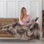 Tuddrom Decorative Extra Soft Faux Fur Throw Blanket,Solid Reversible Fuzzy Lightweight Long Hair Shaggy Blanket,Fluffy Cozy Plush Fleece Comfy Microfiber Fur Blanket for Couch Sofa Bed,Tie Dye Brown