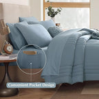 Monbix Queen Comforter Set - 7 Pieces Dusty Blue Bed in a Bag Queen Bedding Sets with Comforters, All Seasons Down Alternative Comforter Bed Set with Sheets, Pillowcases & Shams