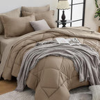 HEVUMYI Khaki & Linen Twin-XL Comforter Set - 5-Piece All Season Bed in a Bag Twin-XL, Ultra Soft Bedding Set with Comforter, Flat Sheet, Fitted Sheet, Pillowcases, Pillow Shams