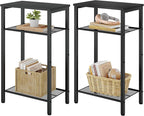 Hoctieon 2-Set 3 Tier End Table, Telephone Table Set of 2, Tall Side Table with Storage Set of 2, Small Nightstand for Small Spaces, Metal Frame, for Living Room, Bedroom, Sofa Couch, Black