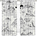 Vintage Nautical Curtains, Marine Coastal Sailboat Compass Anchor Ocean Beach Old Pirate Map Retro Window Drapery Treatments for Bedroom Living Room Kitchen Bathroom 2 Panels, 42"x63" Inch