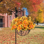 Waipfaru Artificial Fake Fall Hanging Mums Plants Flowers Basket for Outdoor, Faux Mums Floral Hanging Plant in Hang Planter Look Real UV Resistant for Porch Patio Balcony Yard Outdoor Decor (1Pcs)