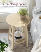 VASAGLE MAEZO Collection - Side Table, 2-Tier Small Round End Table, Nightstand with Tapered Legs, Curved Transitions, for Small Spaces, Living Room, Bedroom, Natural Beige ULET283N01
